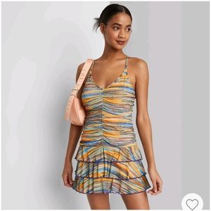 Women's sleeveless ruched front tiered dress - Wild Fable - blue zigzag …